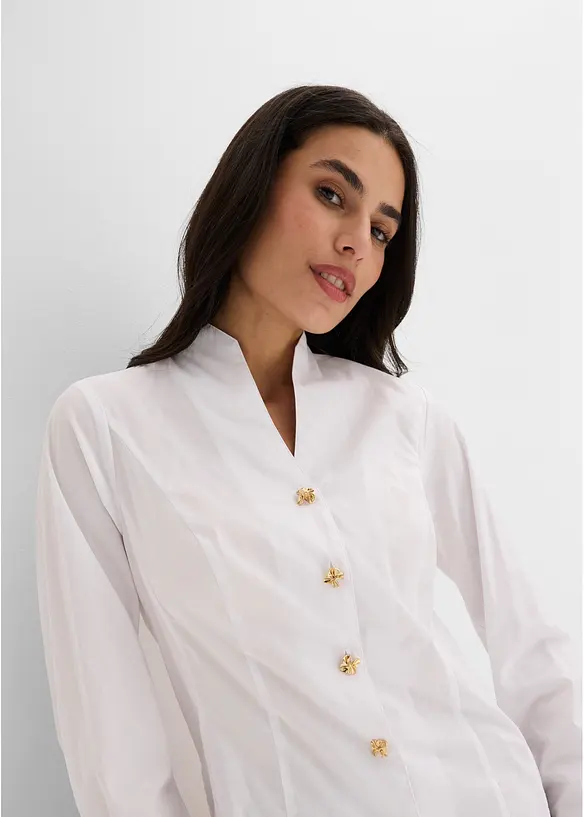 Strykefri bluse i stretchy poplin, bonprix