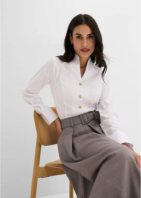 Strykefri bluse i stretchy poplin, bonprix