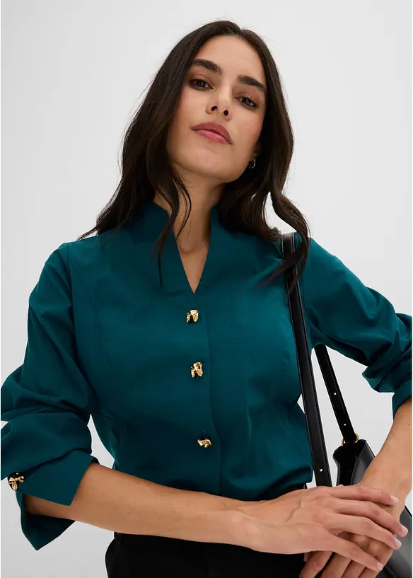 Strykefri bluse i stretchy poplin, bonprix