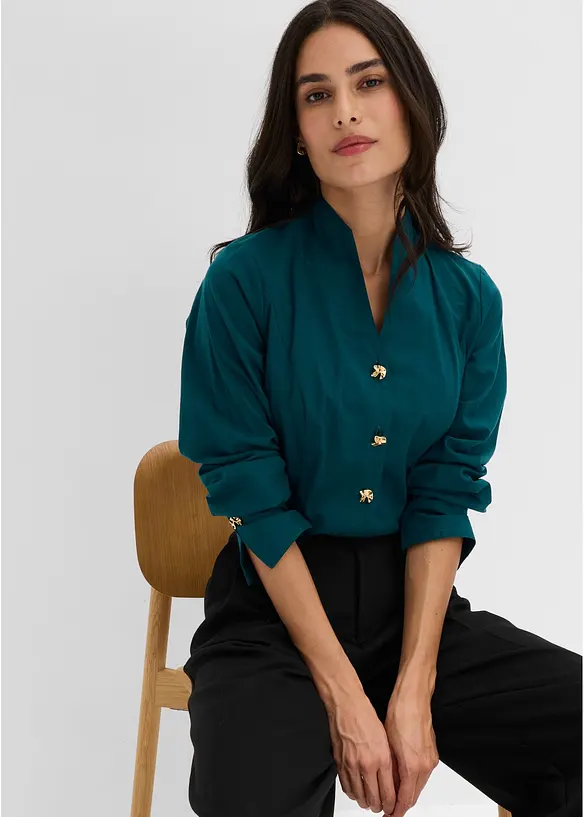 Strykefri bluse i stretchy poplin, bonprix