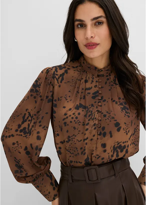 Chiffonbluse med st&aring;krage, bonprix
