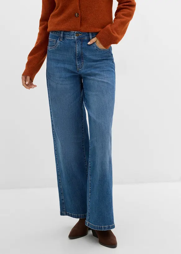 Wide leg jeans med s&oslash;mdetaljer, bonprix