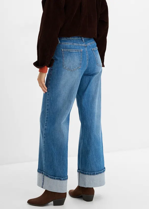 Wide leg jeans med oppbrett, bonprix