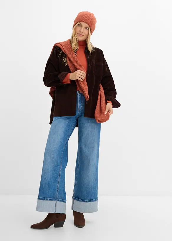 Wide leg jeans med oppbrett, bonprix