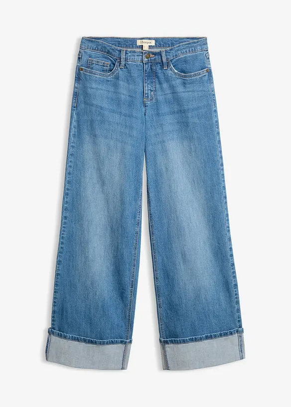 Wide leg jeans med oppbrett, bonprix