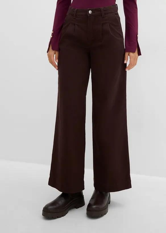 Wide leg bukse med legg og komfortlinning, bonprix