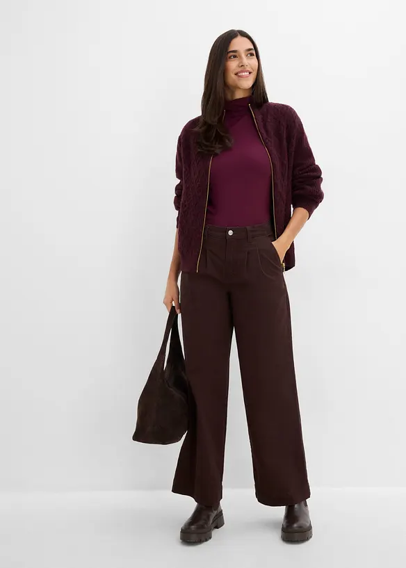 Wide leg bukse med legg og komfortlinning, bonprix