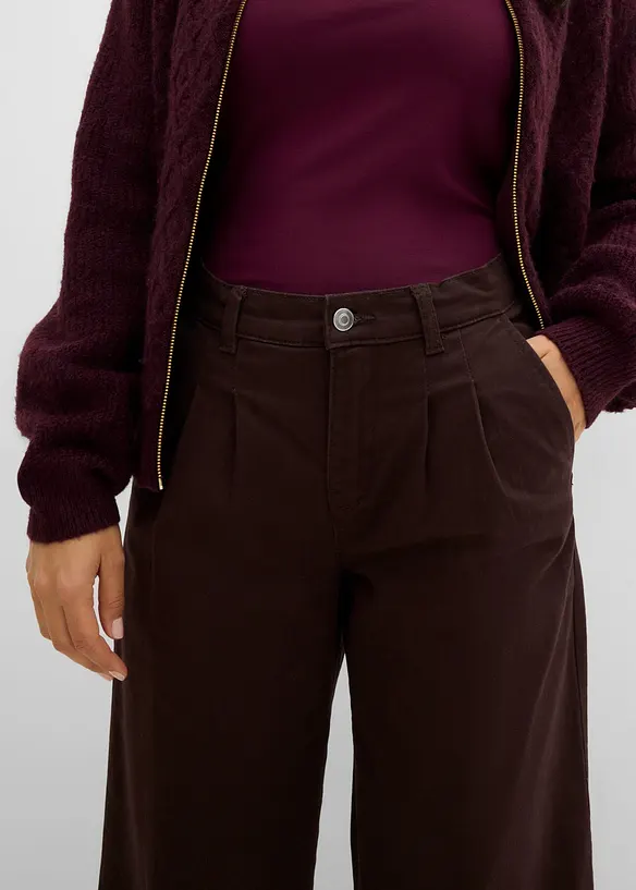 Wide leg bukse med legg og komfortlinning, bonprix
