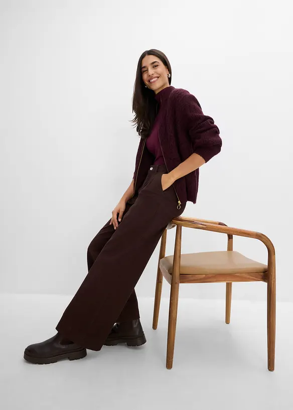 Wide leg bukse med legg og komfortlinning, bonprix