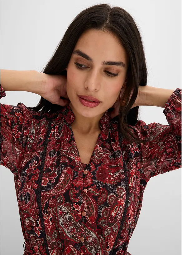 Paisleym&oslash;nstret chiffonkjole, bonprix