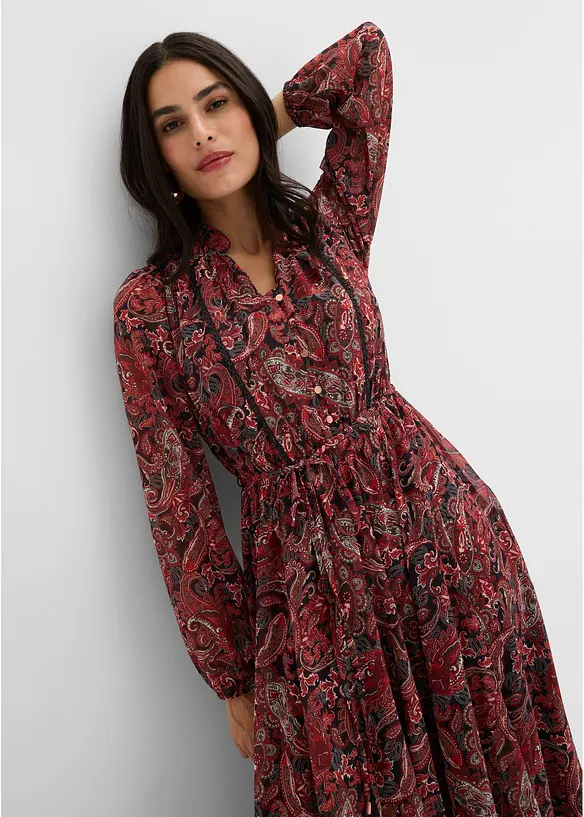 Paisleym&oslash;nstret chiffonkjole, bonprix