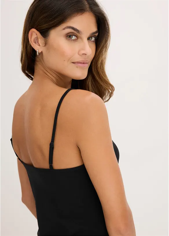 Singlet med &oslash;kologisk bomull og blonder (2-pack), bonprix