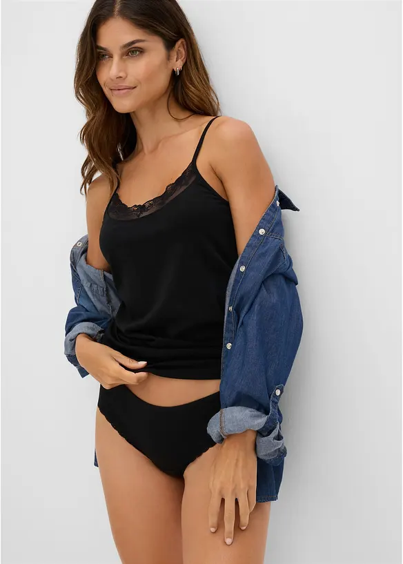 Singlet med &oslash;kologisk bomull og blonder (2-pack), bonprix