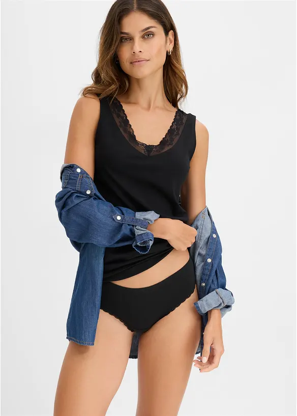 Singlet med &oslash;kologisk bomull og blonder (2-pack), bonprix