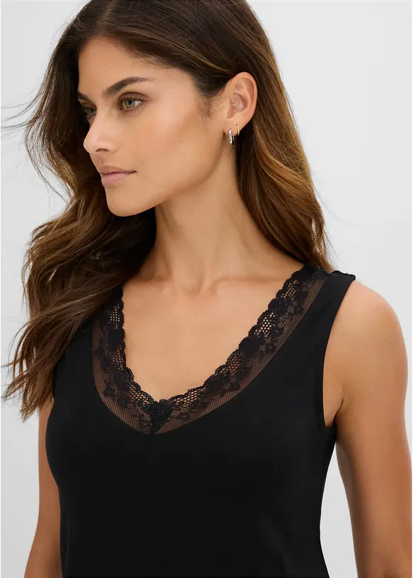 Singlet med &oslash;kologisk bomull og blonder (2-pack), bonprix