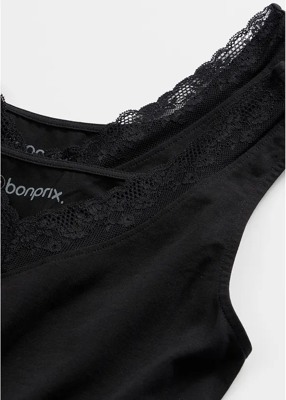 Singlet med &oslash;kologisk bomull og blonder (2-pack), bonprix