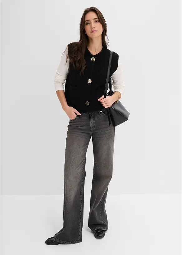 Strikkevest med dekorative knapper, bonprix