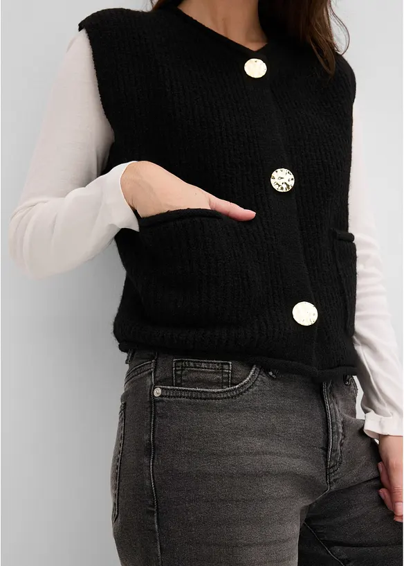 Strikkevest med dekorative knapper, bonprix
