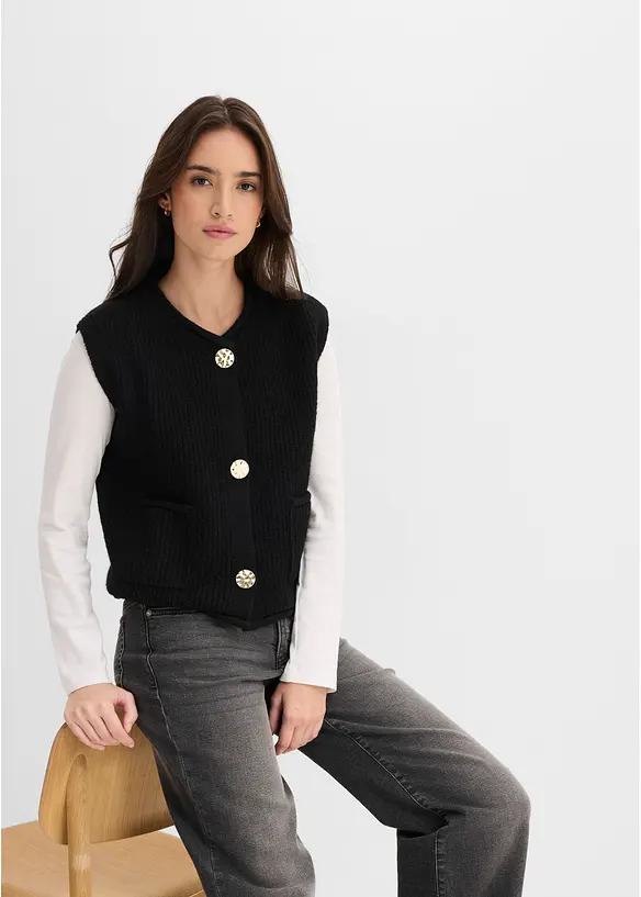 Strikkevest med dekorative knapper, bonprix