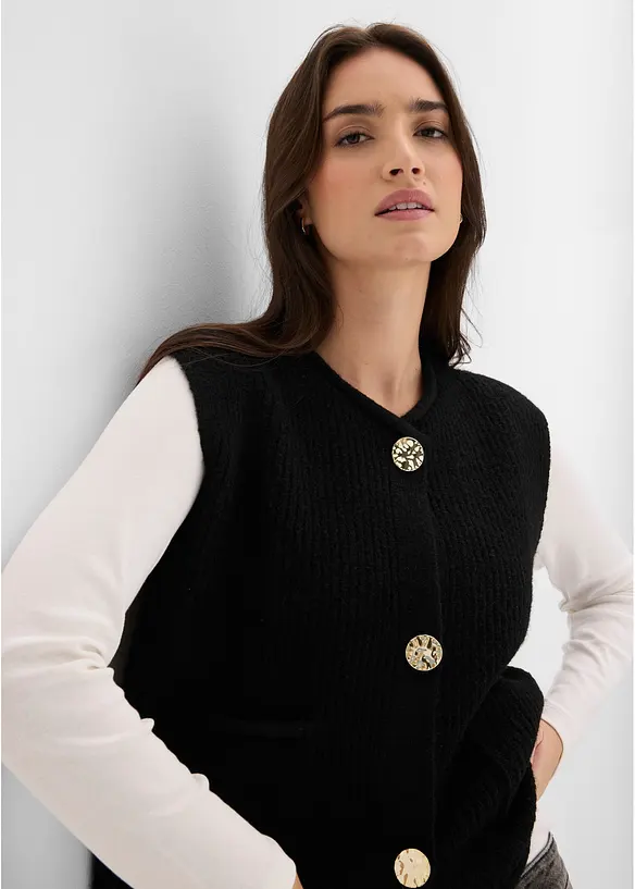 Strikkevest med dekorative knapper, bonprix
