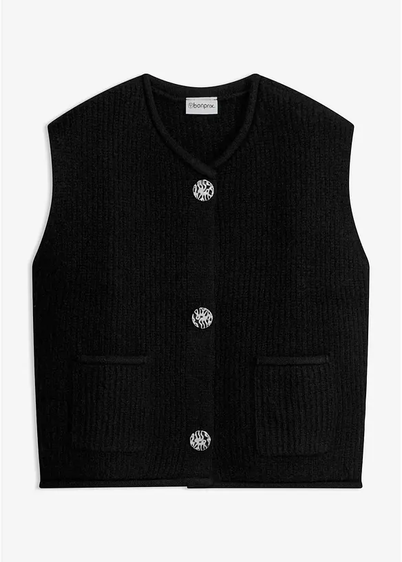 Strikkevest med dekorative knapper, bonprix