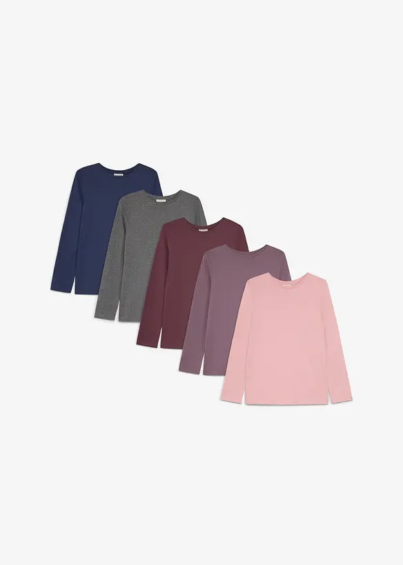 Langermet topp i bomull (5-pack), bonprix