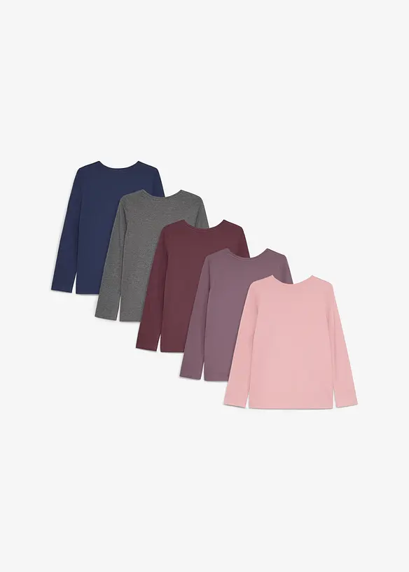 Langermet topp i bomull (5-pack), bonprix