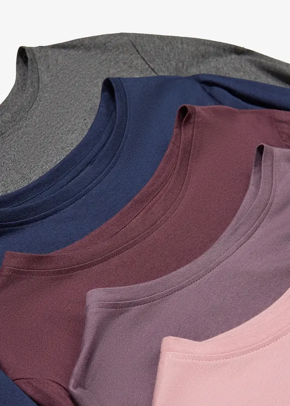 Langermet topp i bomull (5-pack), bonprix