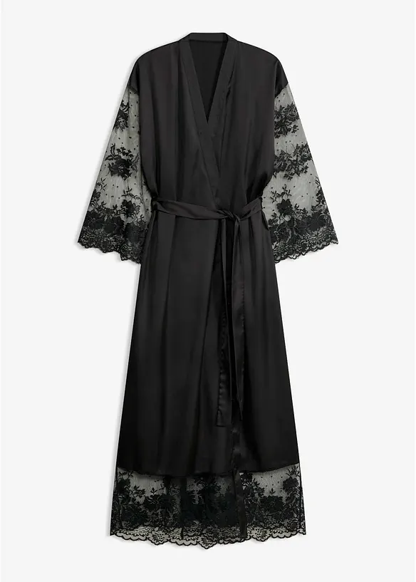 Satengkimono med blonder, bonprix