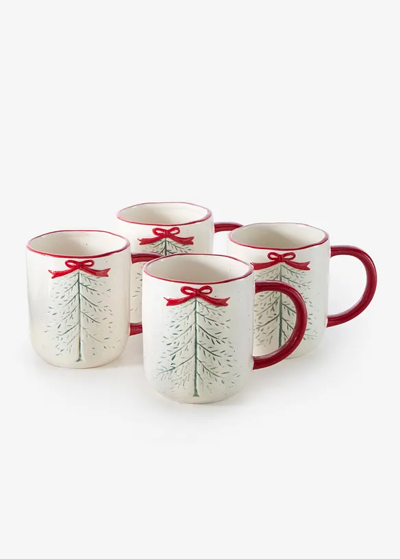 Krus med sl&oslash;yfe- og tredekor (4-pack), bonprix
