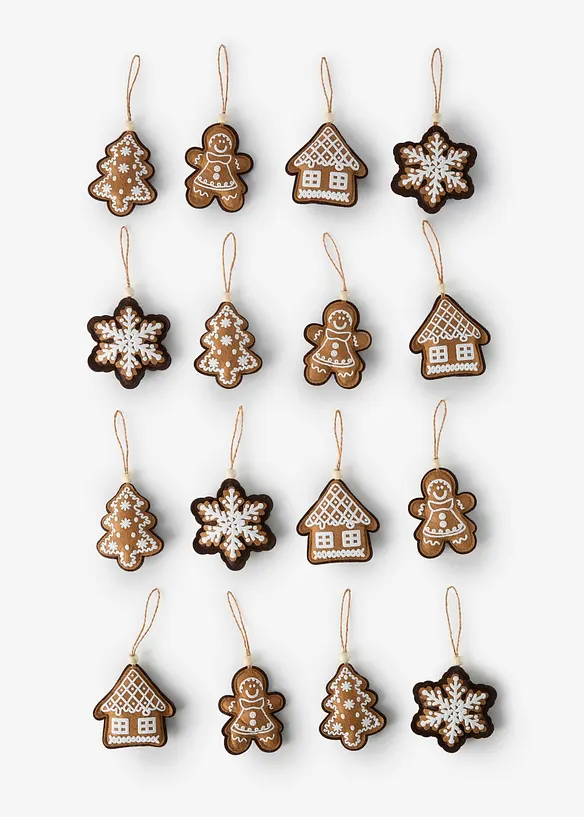Juletrepynt i pepperkakedesign (16-pack), bonprix