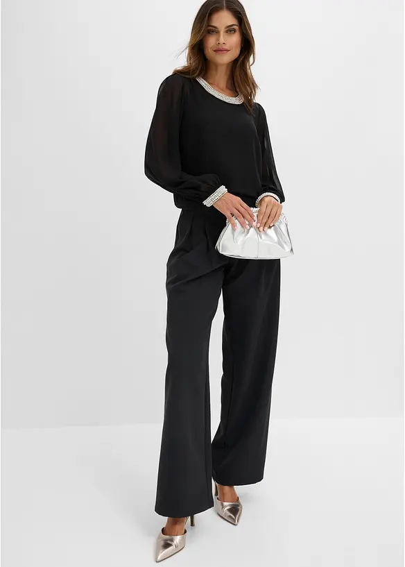 Chiffonbluse med strasspynt, bonprix