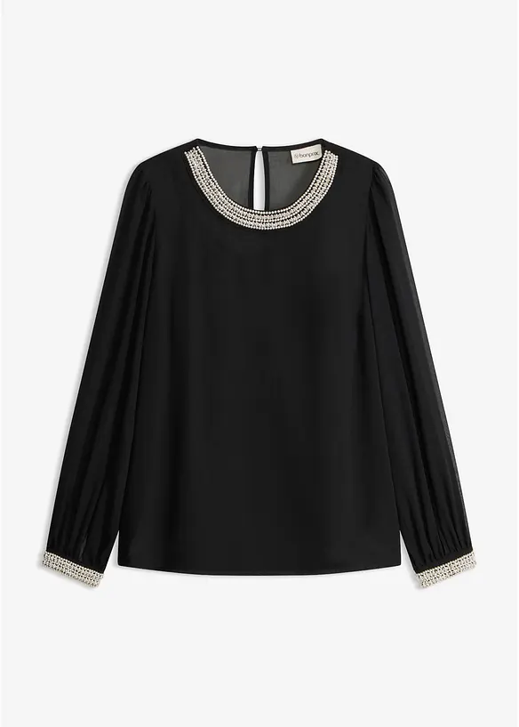 Chiffonbluse med strasspynt, bonprix