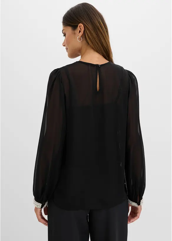 Chiffonbluse med strasspynt, bonprix
