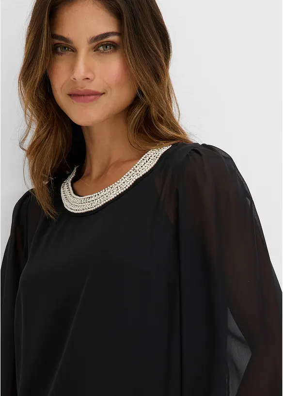 Chiffonbluse med strasspynt, bonprix