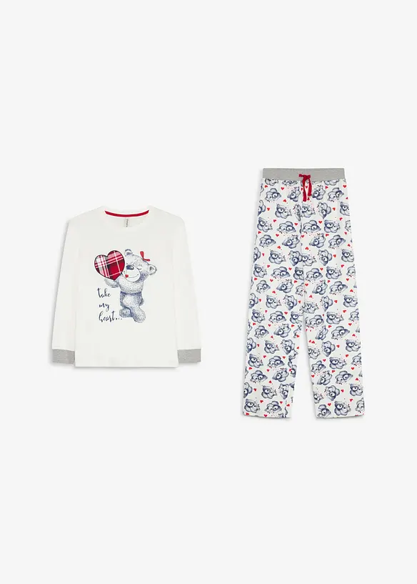 Pyjamas av &oslash;kologisk bomull med flanellapplikasjon (2-delt sett), bonprix