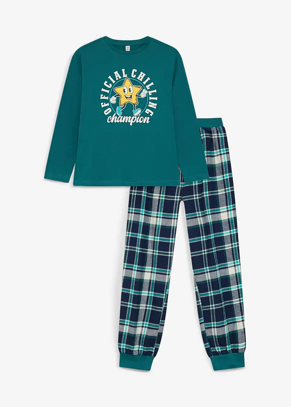 Pyjamas med flanellbukse av myk bomull for barn (2-delt sett), bonprix