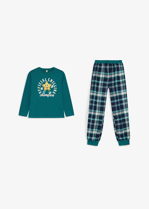 Pyjamas med flanellbukse av myk bomull for barn (2-delt sett), bonprix