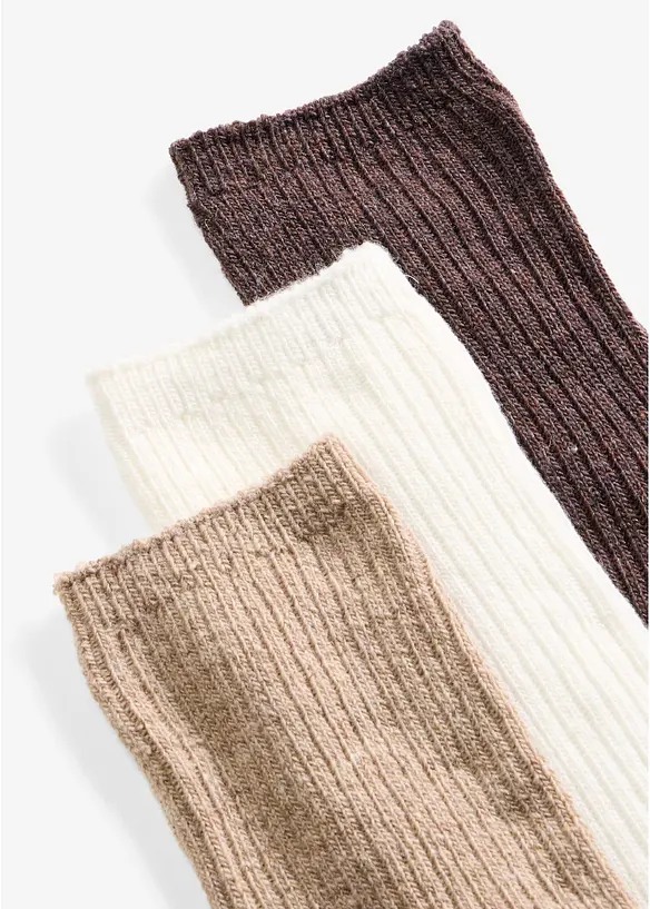 Ribbestrikkede sokker i varmende ullmiks (3-pack), bonprix