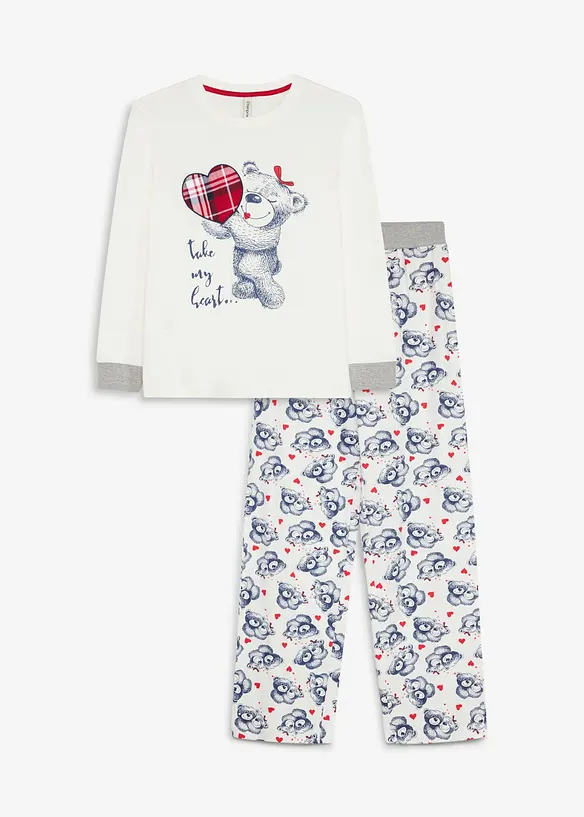Pyjamas av &oslash;kologisk bomull med flanellapplikasjon (2-delt sett), bonprix
