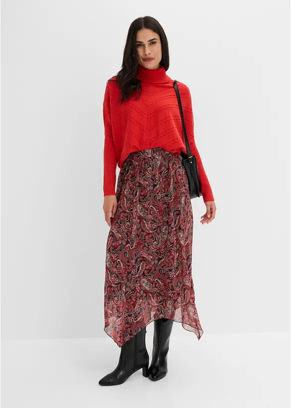 Skj&oslash;rt i chiffon med asymmetrisk nederkant, bonprix