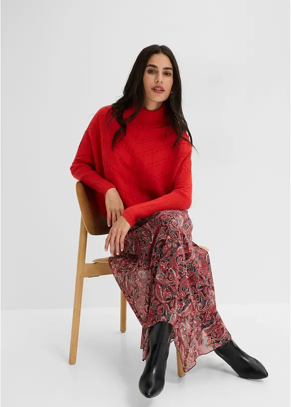Skj&oslash;rt i chiffon med asymmetrisk nederkant, bonprix