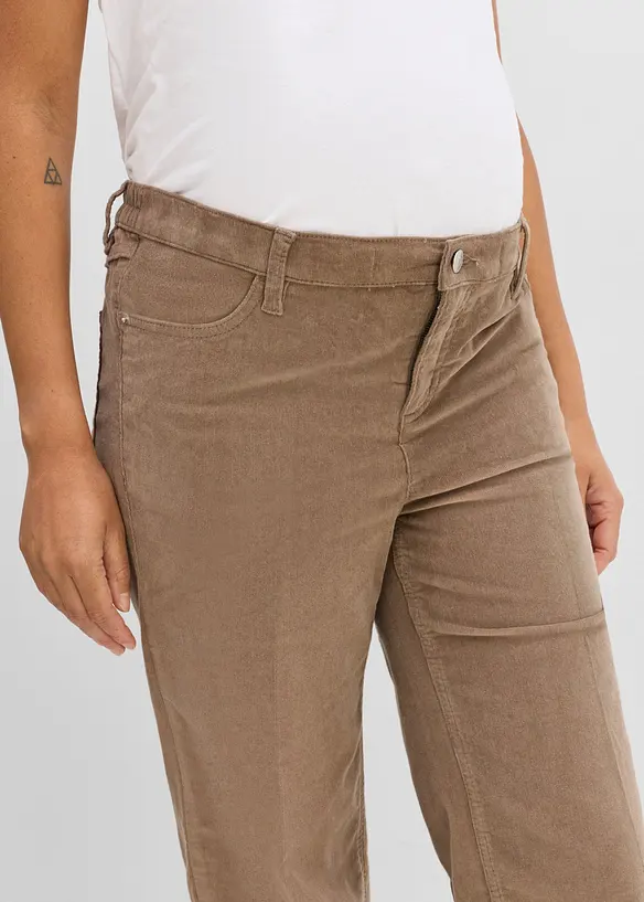 Mama bukse med lav linning i stretchy kordfl&oslash;yel, wide leg, bonprix