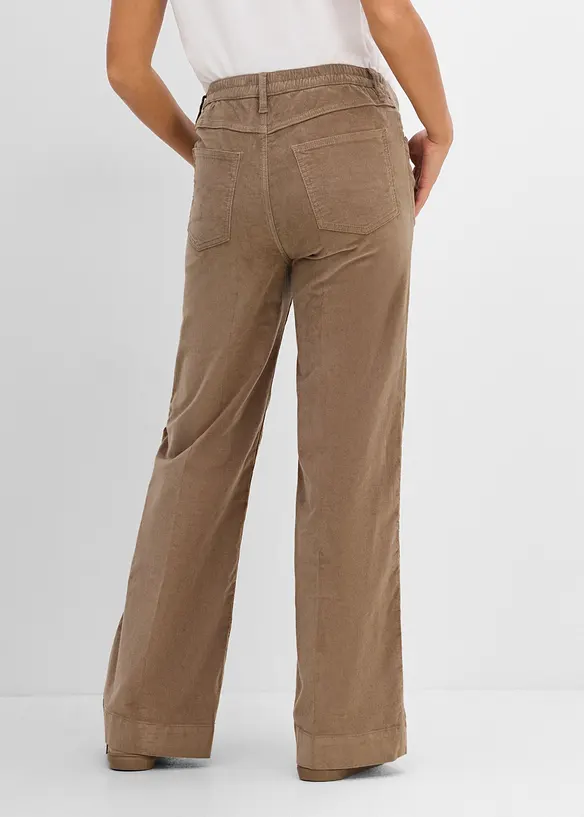 Mama bukse med lav linning i stretchy kordfl&oslash;yel, wide leg, bonprix
