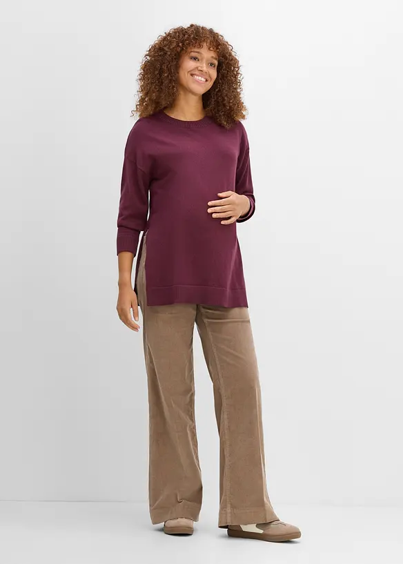 Mama bukse med lav linning i stretchy kordfl&oslash;yel, wide leg, bonprix