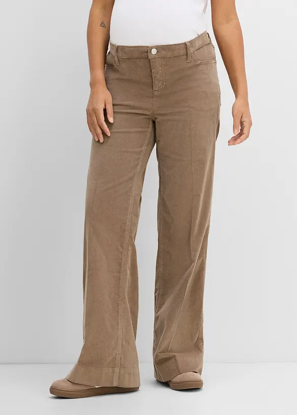 Mama bukse med lav linning i stretchy kordfl&oslash;yel, wide leg, bonprix
