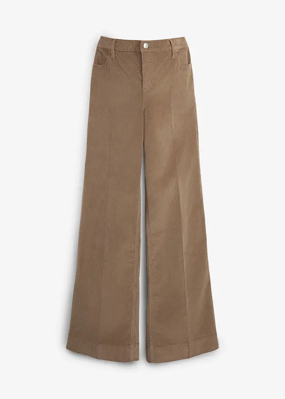 Mama bukse med lav linning i stretchy kordfl&oslash;yel, wide leg, bonprix