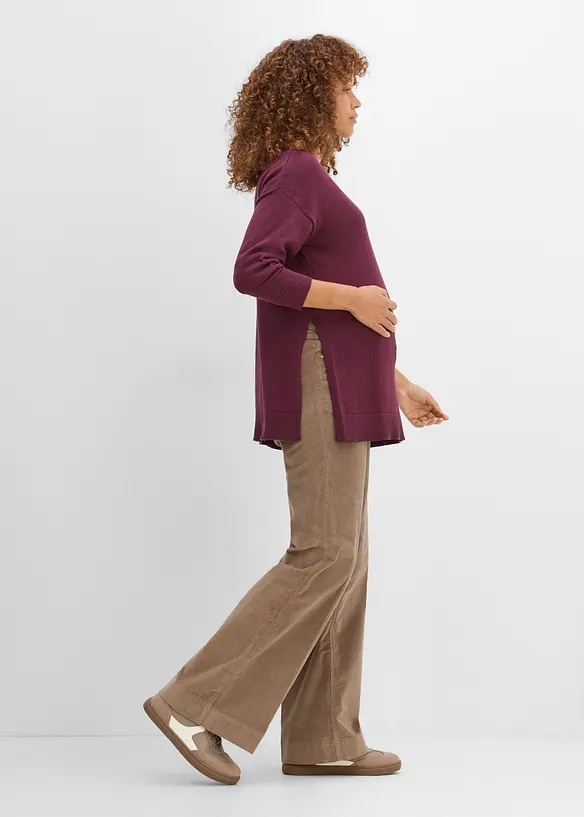 Mama bukse med lav linning i stretchy kordfl&oslash;yel, wide leg, bonprix