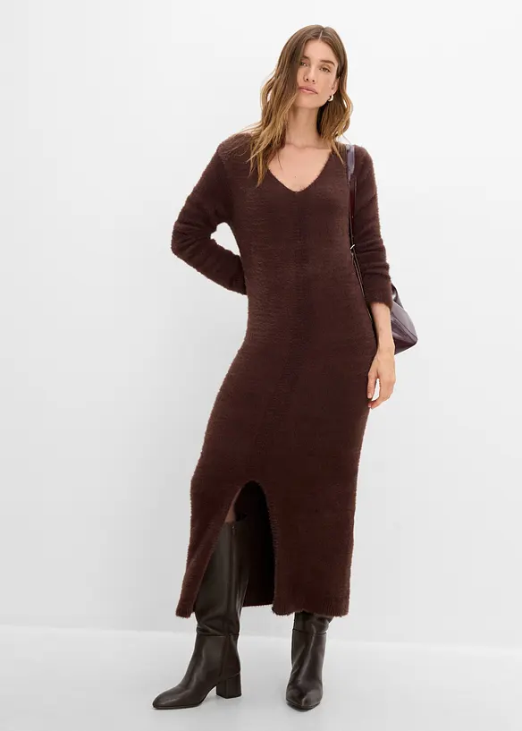 Strikket midikjole med loddent garn, bonprix