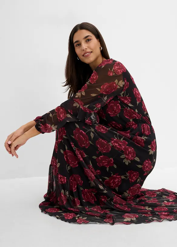 Maxikjole i myk mesh, bonprix